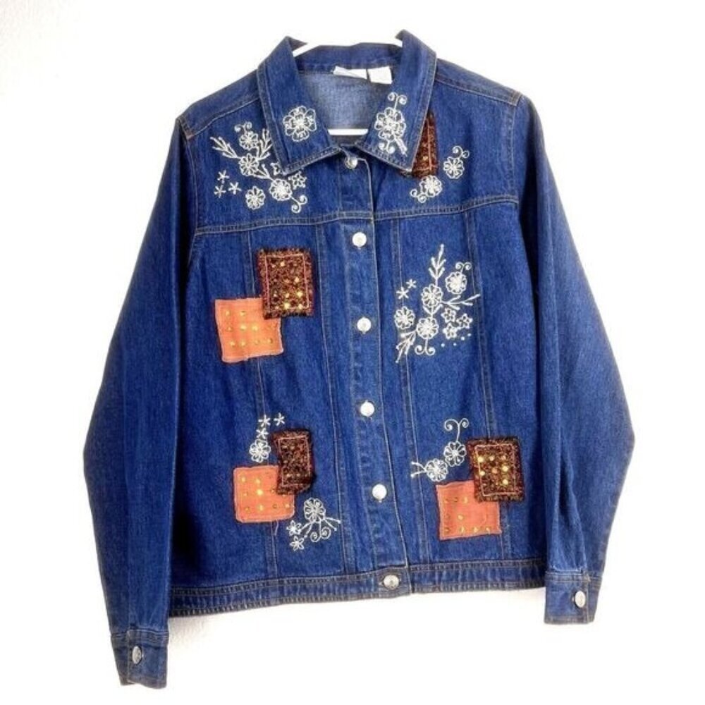 Vintage classics denim jackets women boho hipster embroidered romantic L